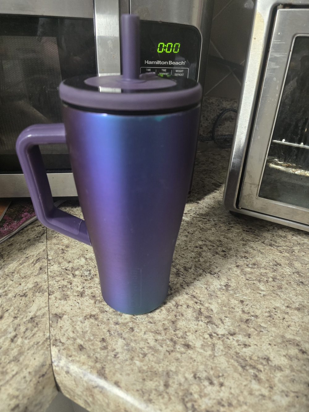 Iridescent Purple Travel Tumbler with Handle and Straw
